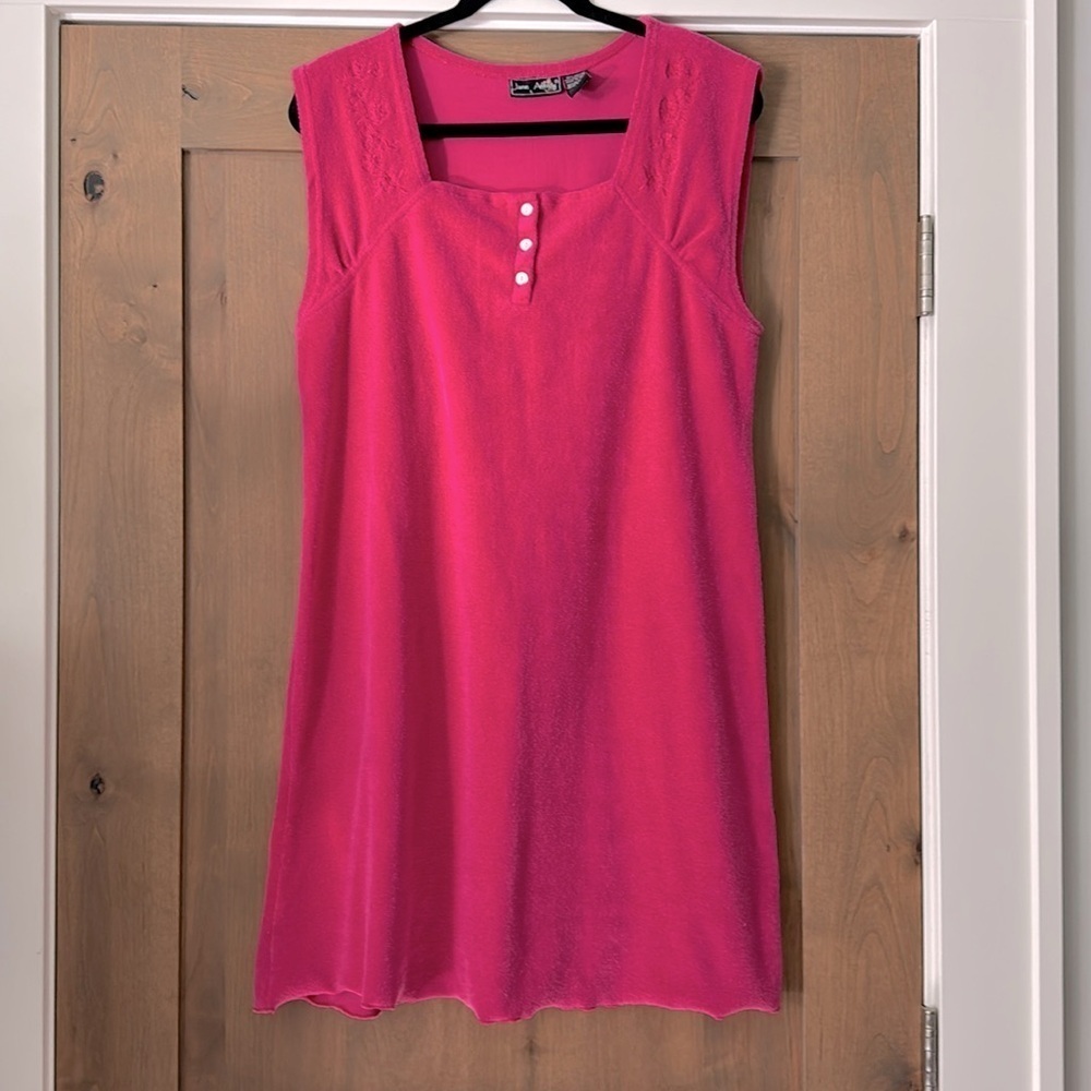 Vintage Jane Ashley Mini House Dress Womens L Pink Terry Cloth square neckline